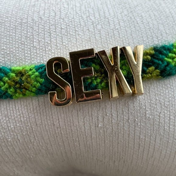 Dallas and Carlos Bracelet Handwoven AMICI Green Wristband SEXY Gold Tone Letter - Picture 4 of 11